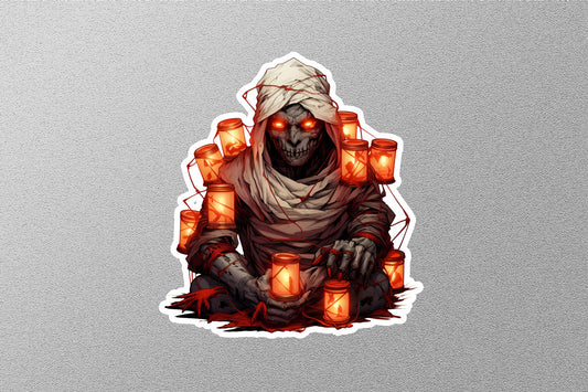 Scary Ghost With Lanterns Halloween Sticker