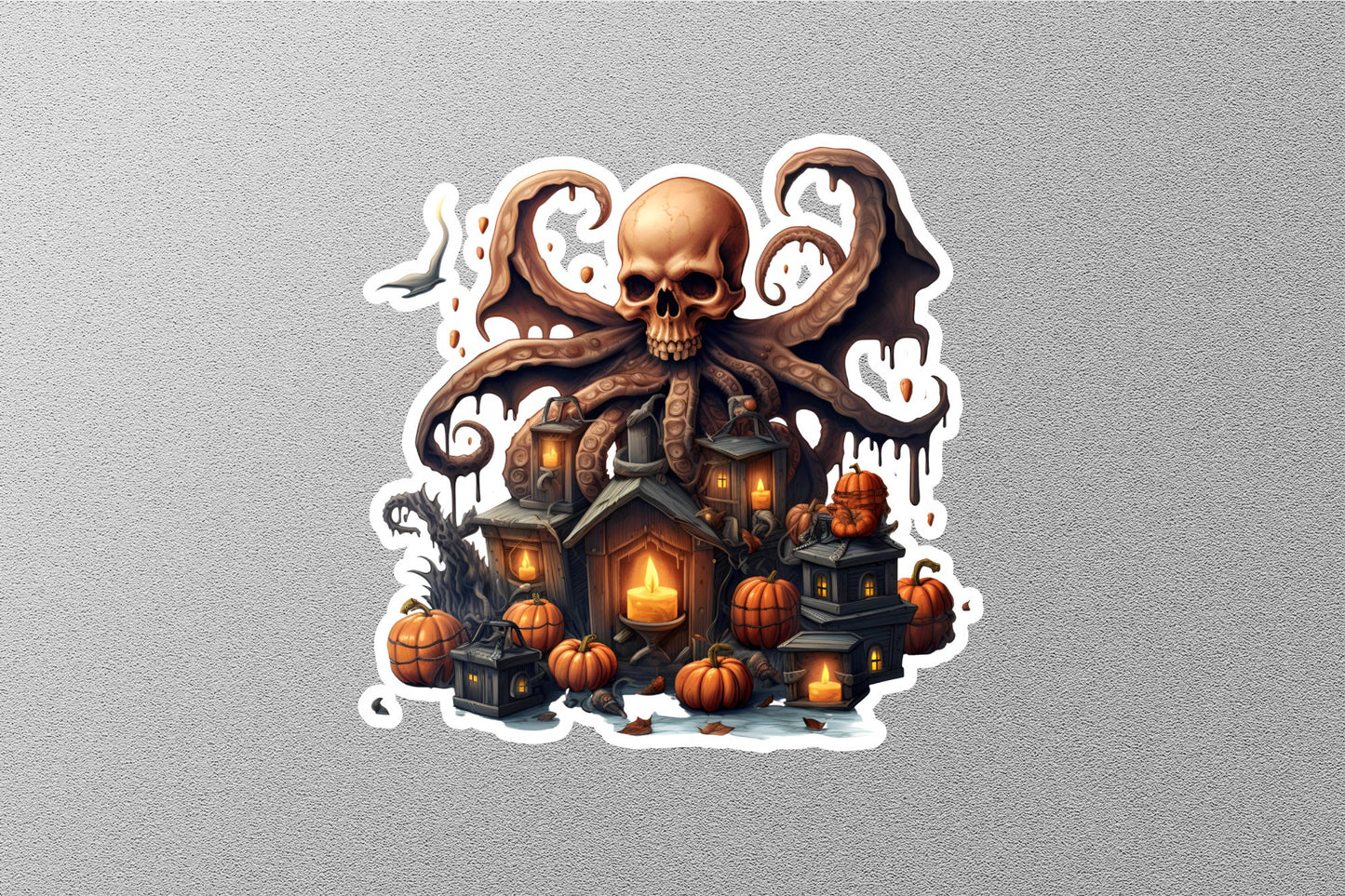 Skull On Pumpkin House Halloween Sticker