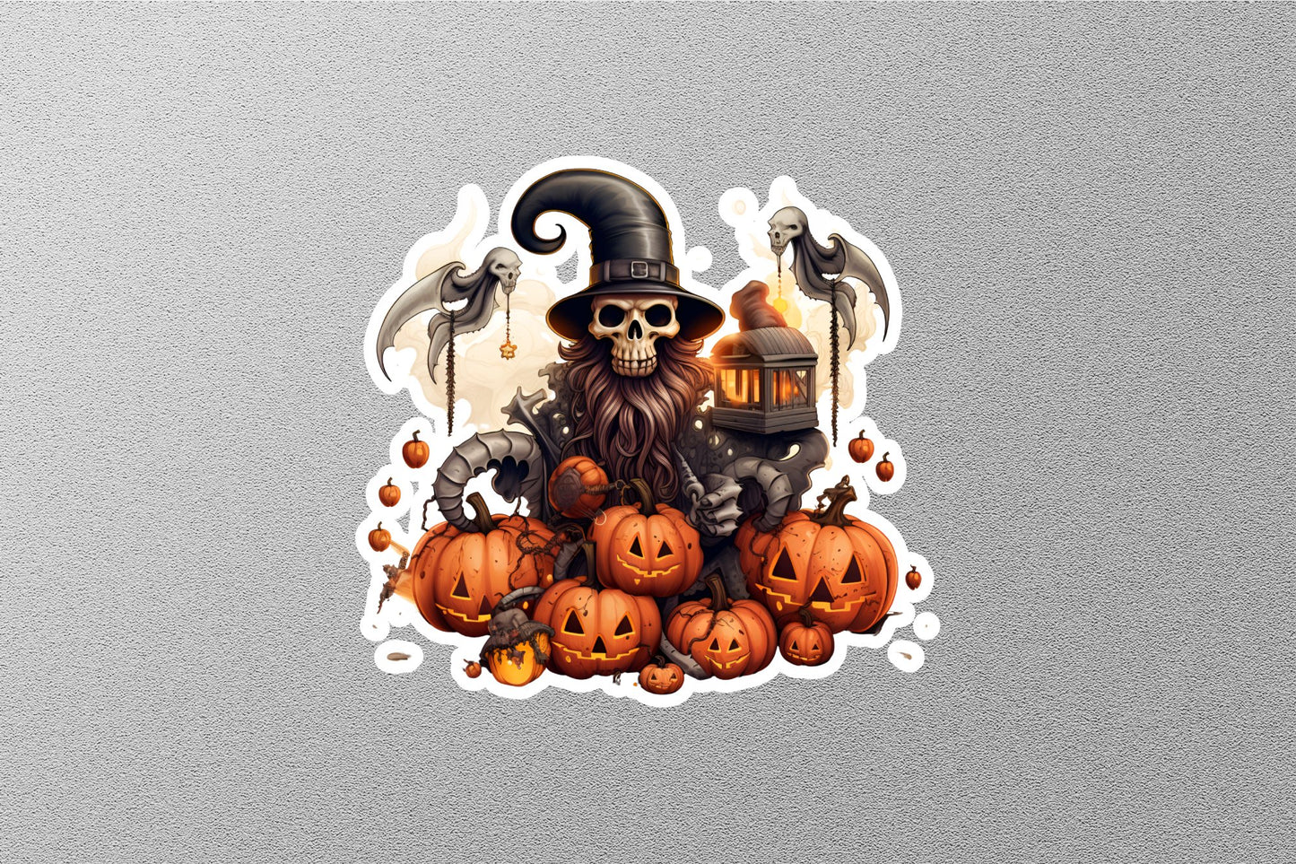 Skull With Hat And Pumpkin Halloween Sticker