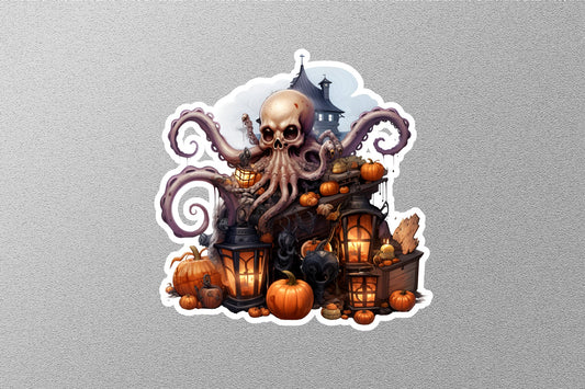 Skull With Octopus And Pumpkins Halloween Sticker