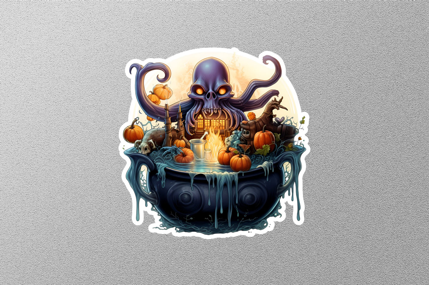 Skull With Pumpkins Halloween Sticker