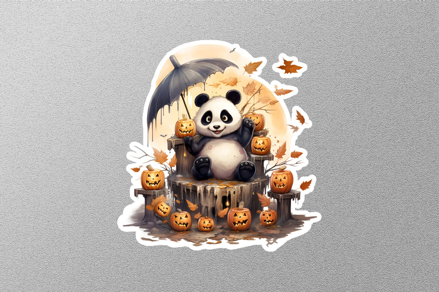 Cute Panda With Smiley Pumpkins Halloween Sticker