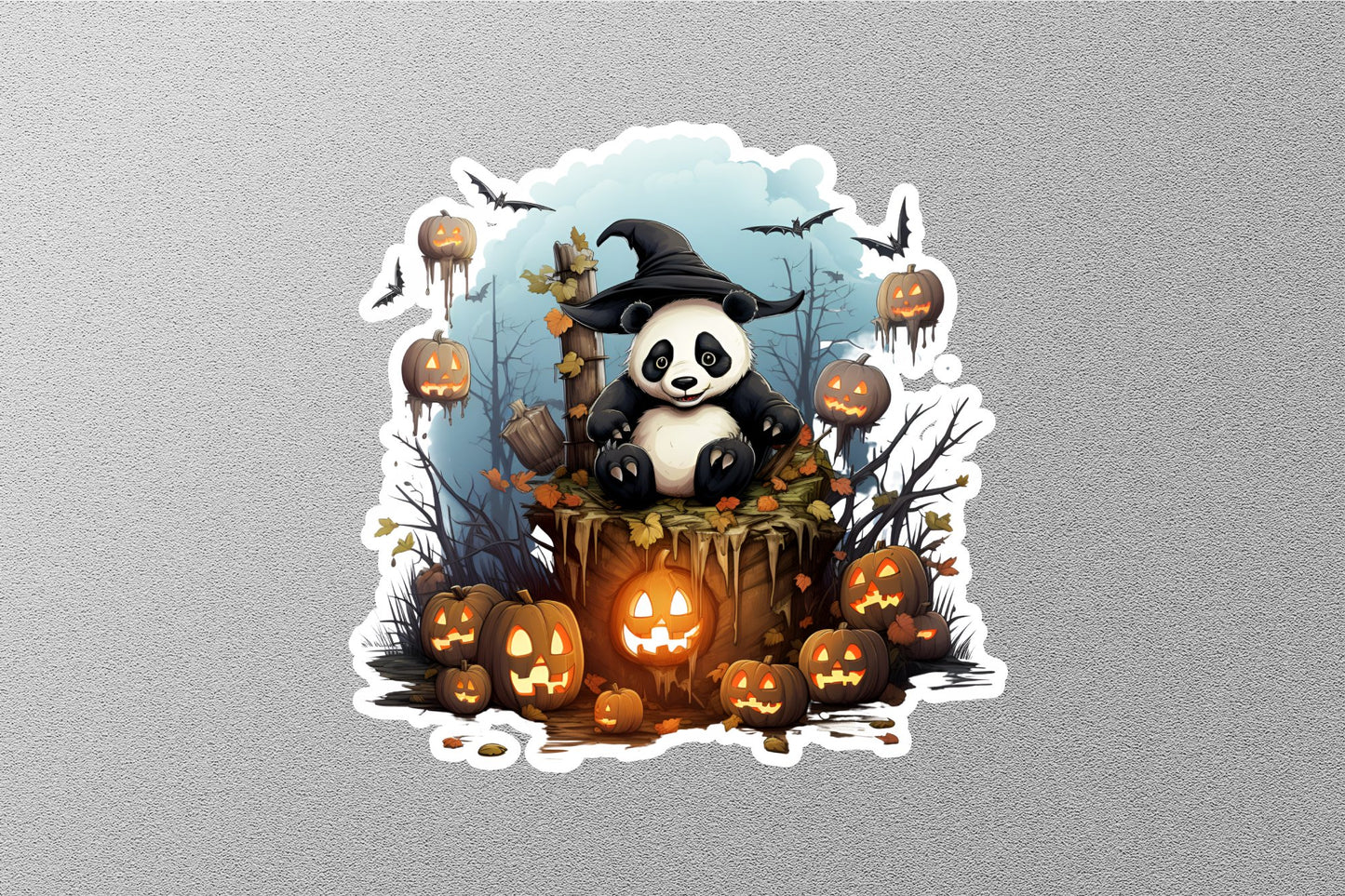 Panda With Hat And Smiley Pumpkins Halloween Sticker