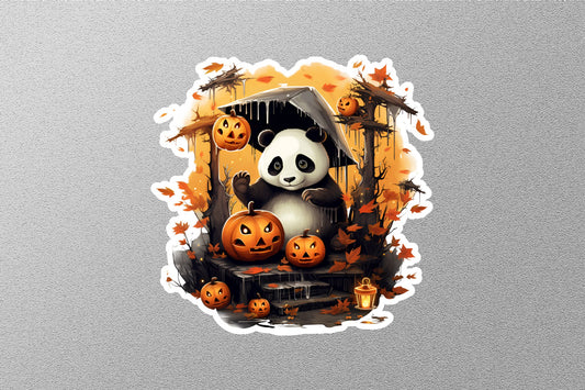 Cute Panda With Angry Pumpkins Halloween Sticker