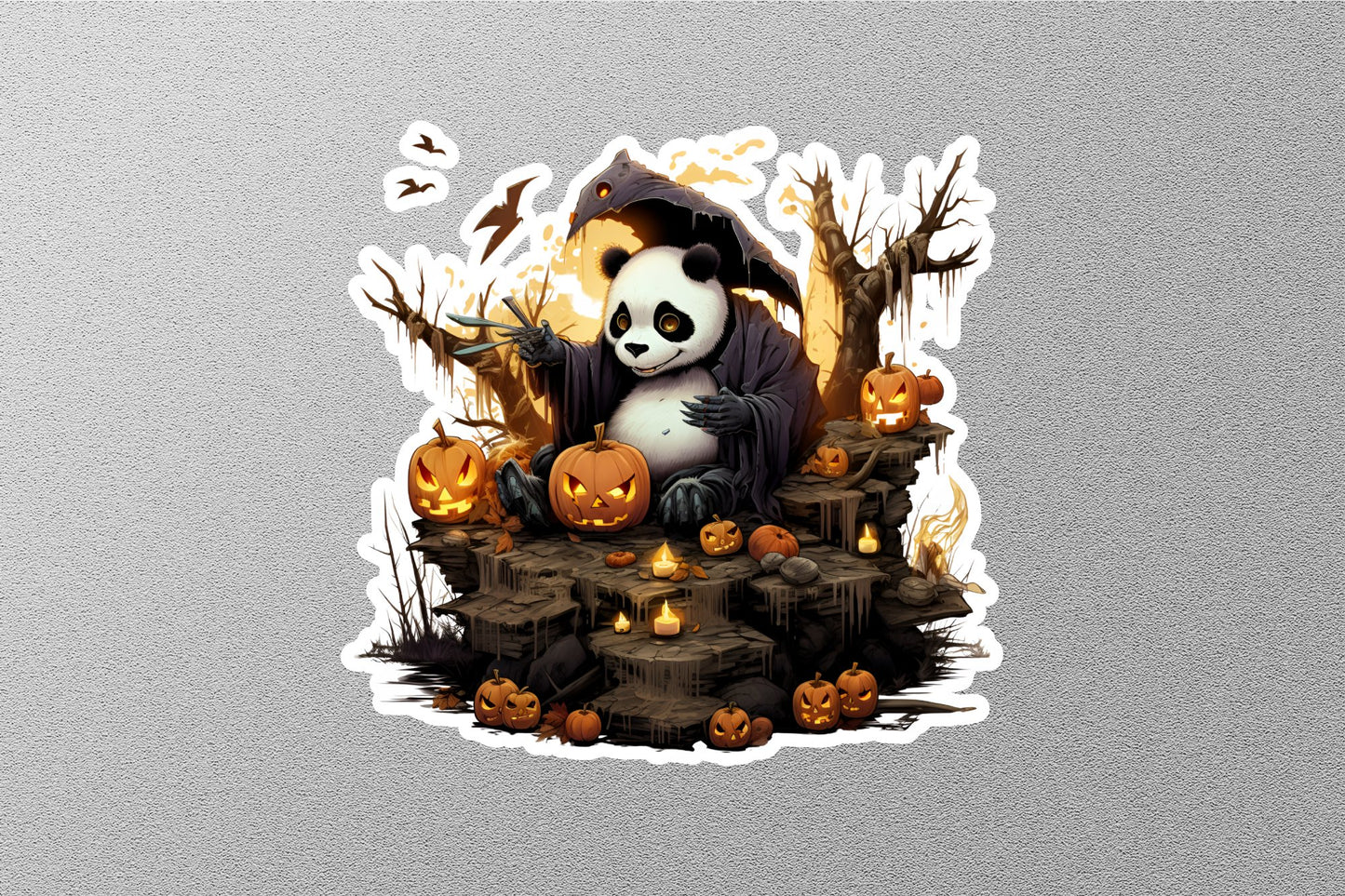 Scary Panda With Angry Pumpkins Halloween Sticker