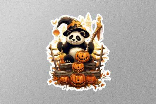 Panda With Smiley Pumpkins Halloween Sticker