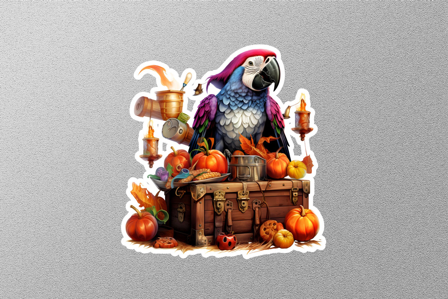 Parrot With Pumpkins Halloween Sticker