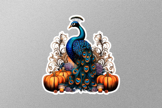 Pea Cock With Pumpkins Halloween Sticker