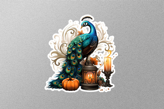 Pea Cock With Pumpkin Halloween Sticker