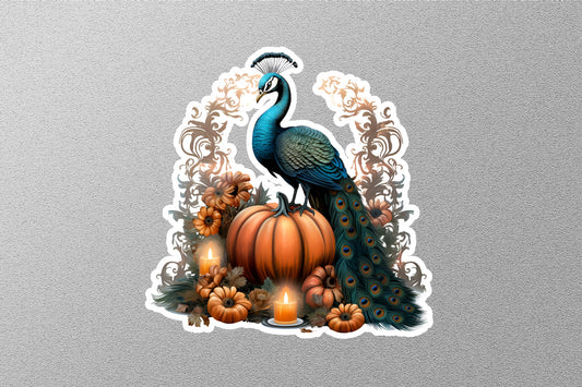Beautiful Pea Cock on Pumpkin Halloween Sticker