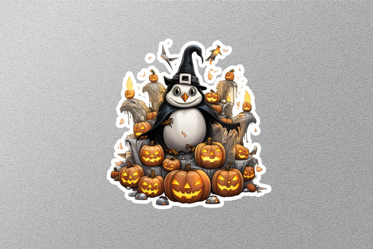 Penguin With Pumpkins Halloween Sticker