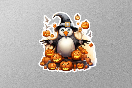 Penguin With Smiley Pumpkins Halloween Sticker