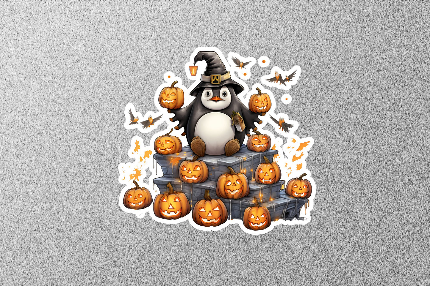 Penguin With Smiley Pumpkins Halloween Sticker