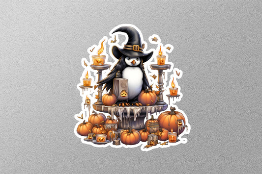 Penguin With Hat And Pumpkins Halloween Sticker