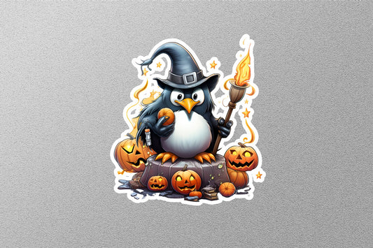 Penguin With Hat And Smiley Pumpkins Halloween Sticker