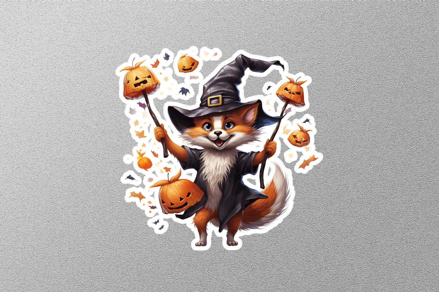 Fox With Hats And Pumpkins Halloween Sticker