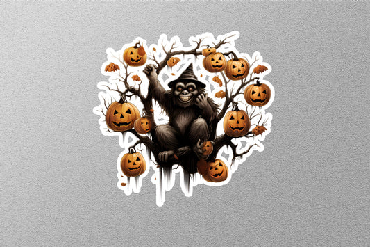 Monkey With Pumpkins Halloween Sticker