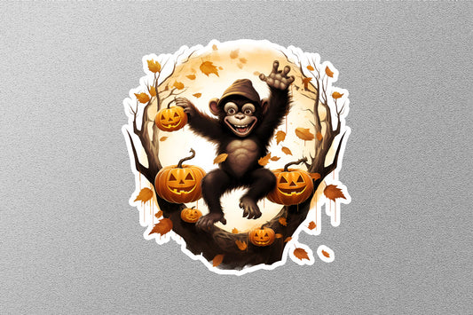 Jumping Monkey With Pumpkins Halloween Sticker