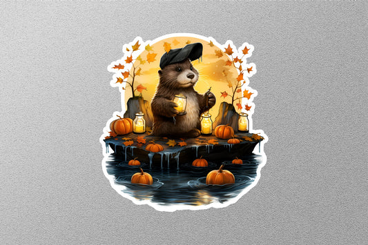 Bear With Pumpkins Halloween Sticker