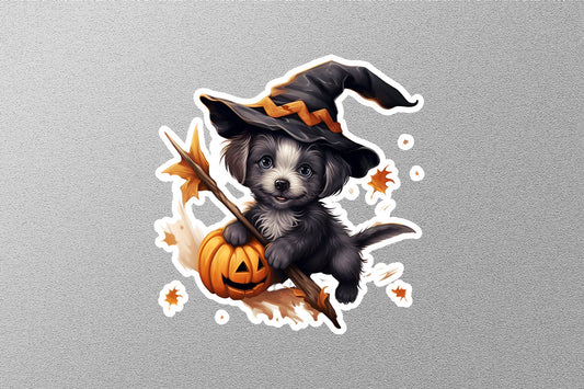 Cute Puppy With Hat And Pumpkin Halloween Sticker
