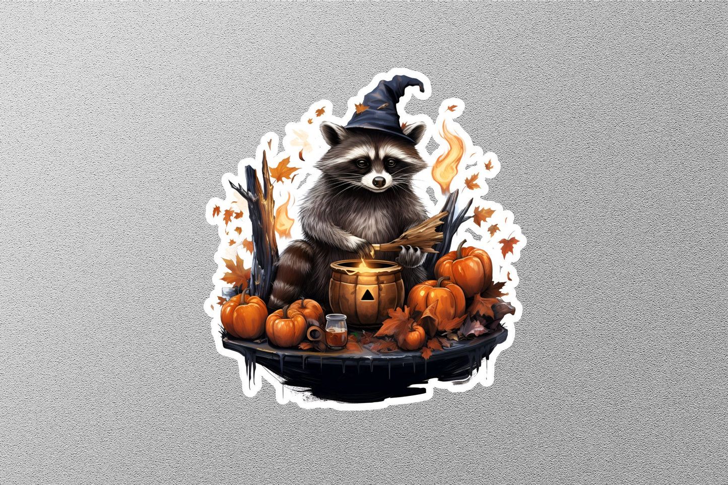 Wholesale Raccoon With Hat And Pumpkins Halloween Sticker