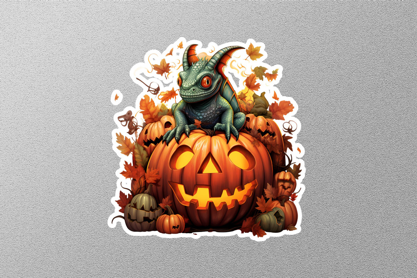 Baby Dragon on Pumpkin Halloween Sticker