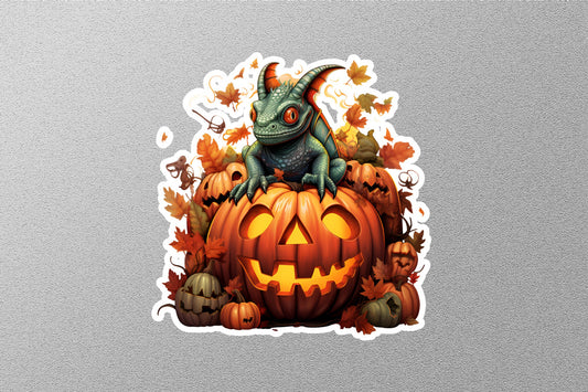 Baby Dragon on Pumpkin Halloween Sticker