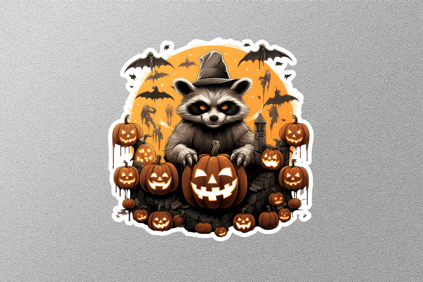 Wholesale Raccoon With Hat And Evil Pumpkins Halloween Sticker