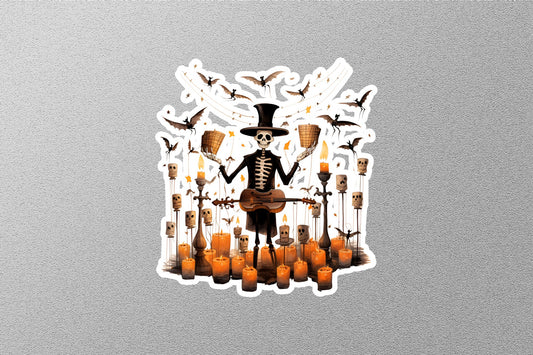 Skeleton With Musical Instrument Halloween Sticker