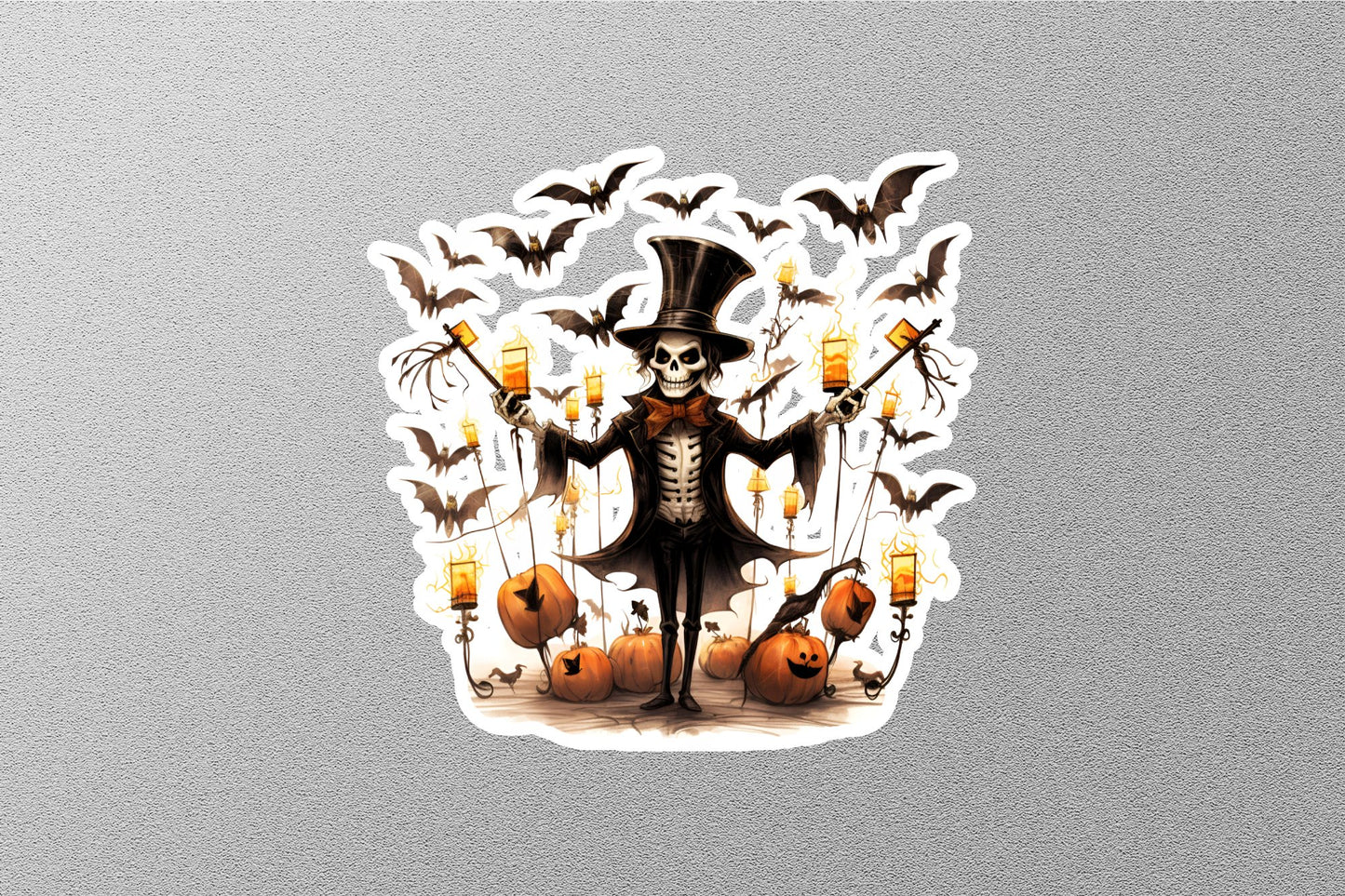 Skeleton With Evil Pumpkins Halloween Sticker