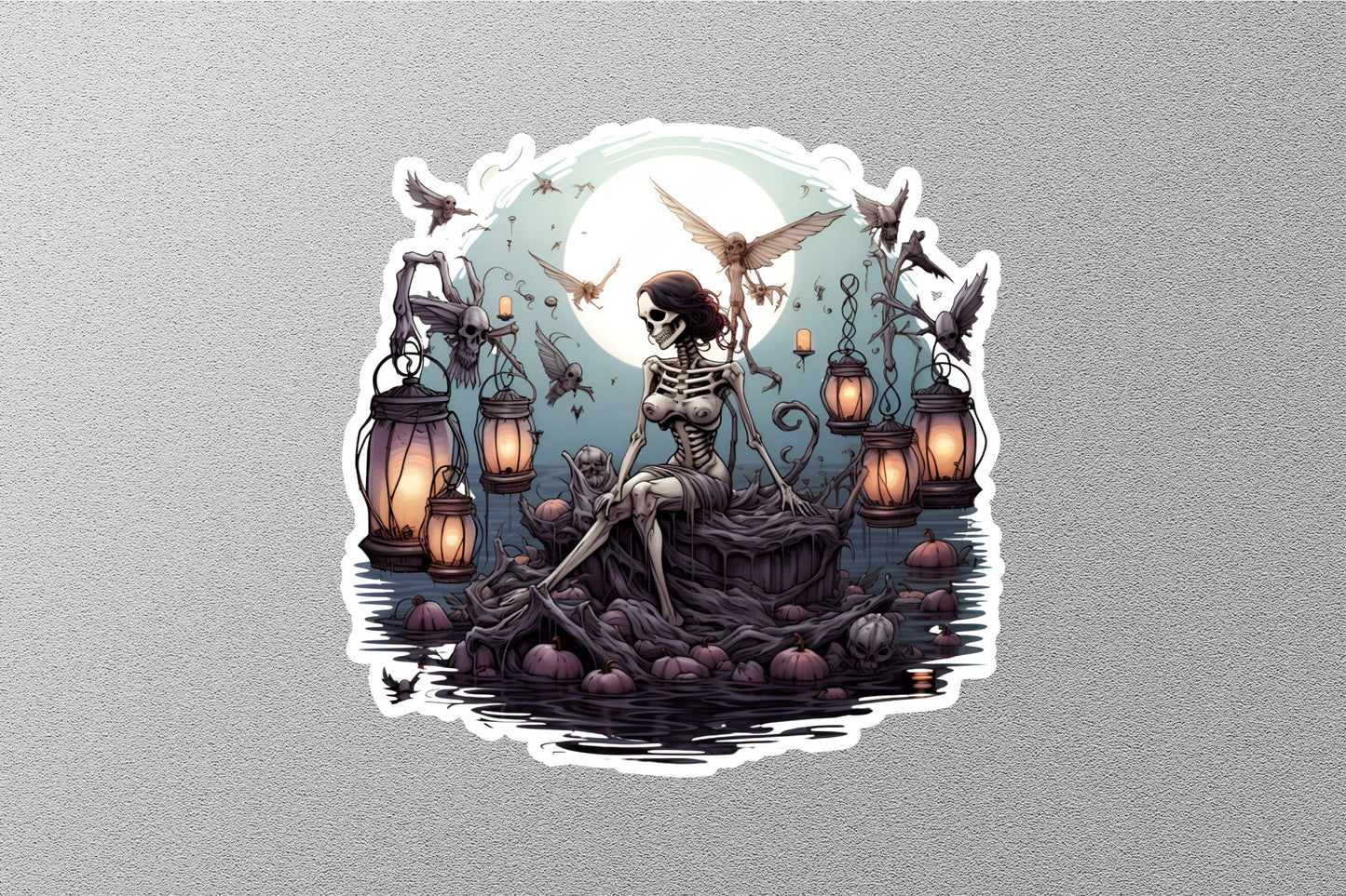 Female Skeleton Halloween Sticker