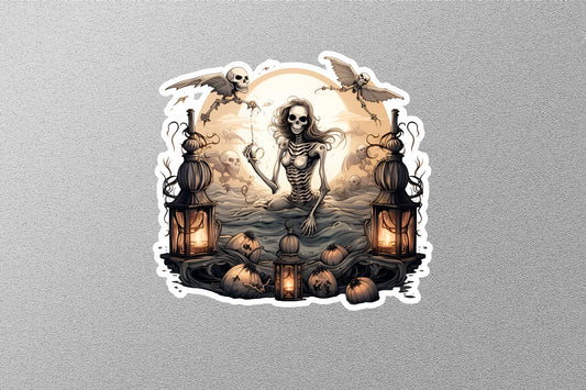 Female Skeleton With Lights Halloween Sticker