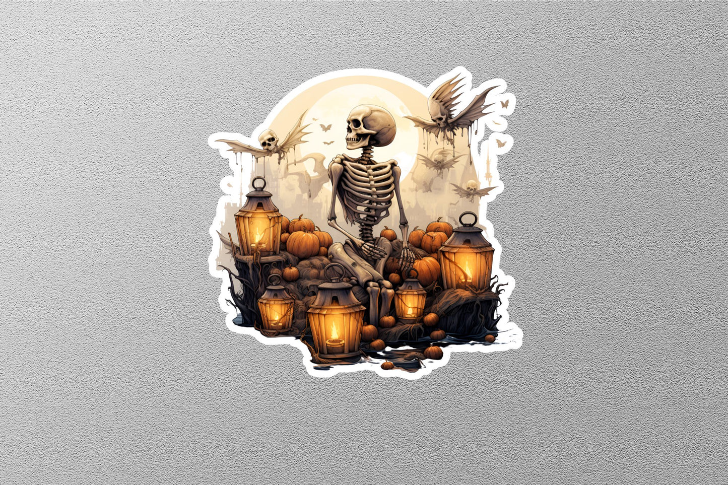 Female Skeleton With Pumpkins Halloween Sticker