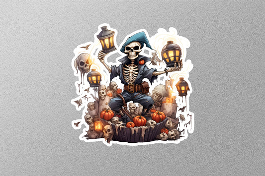Skeleton With Skulls And Halloween Sticker