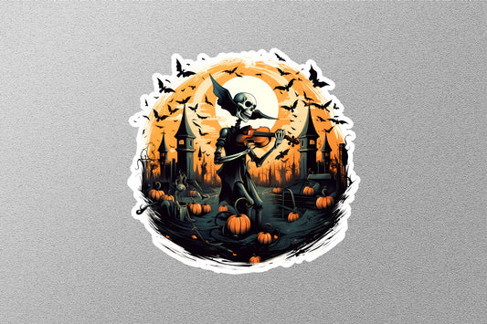 Skeleton With Music Instrument Halloween Sticker