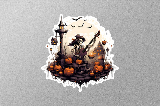 Skeleton With Guitar Halloween Sticker