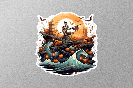 Skeleton In River Halloween Sticker