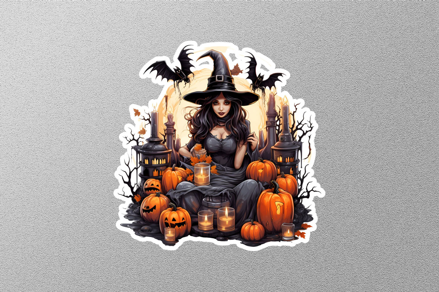 Witch With Bats Halloween Sticker