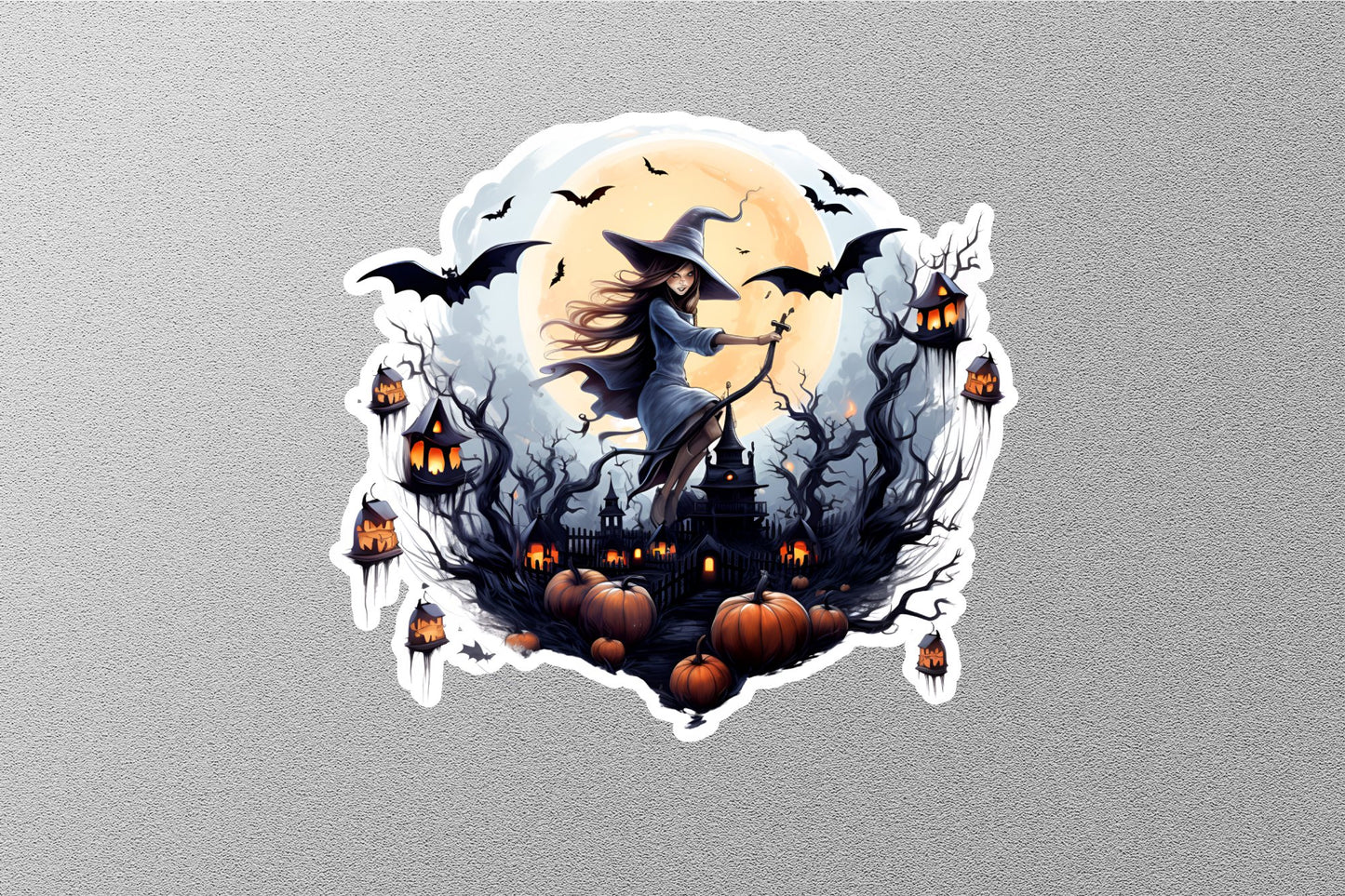 Wholesale Halloween Witch With Old Scary House Sticker