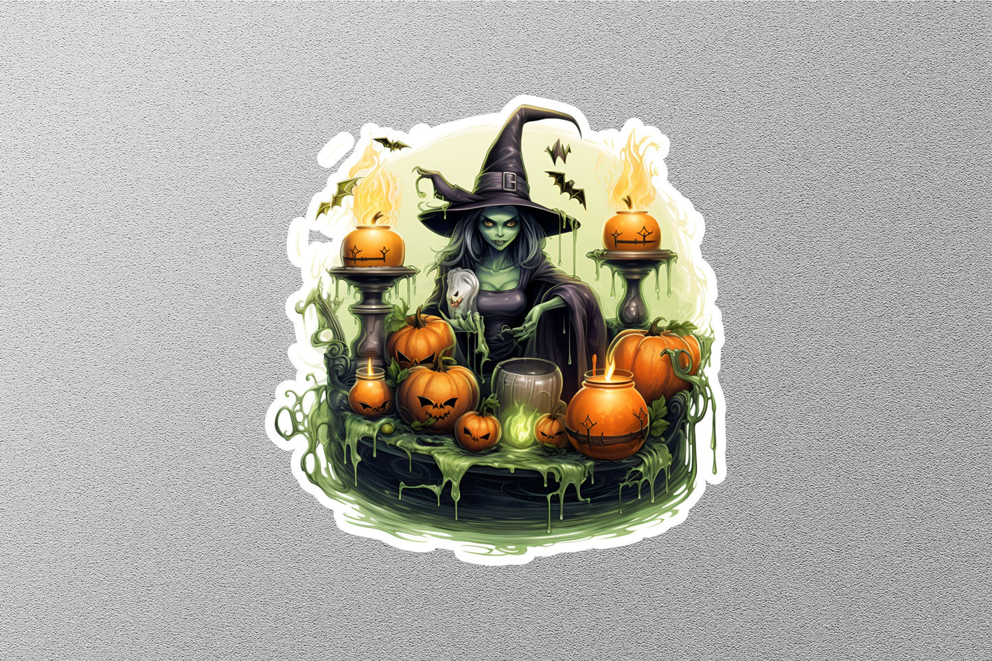 Wholesale Green Witch With Halloween Pumpkins Sticker