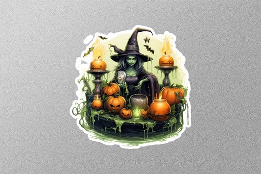 Wholesale Green Witch With Halloween Pumpkins Sticker