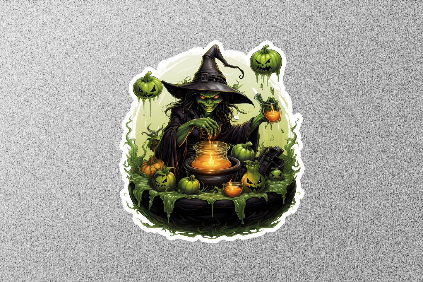 Witch With Cauldron Halloween Sticker
