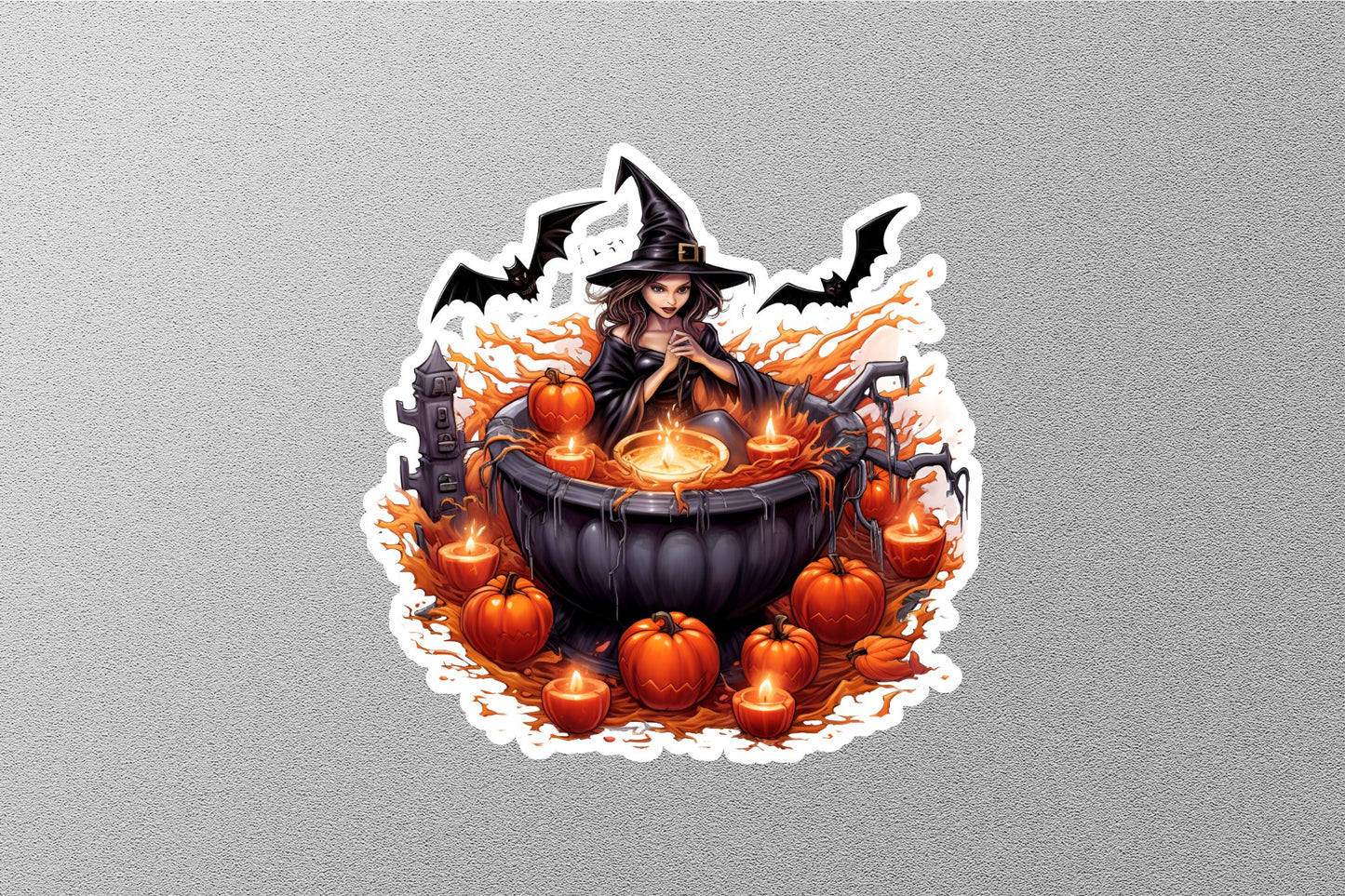 Witch With Cauldron Halloween Sticker