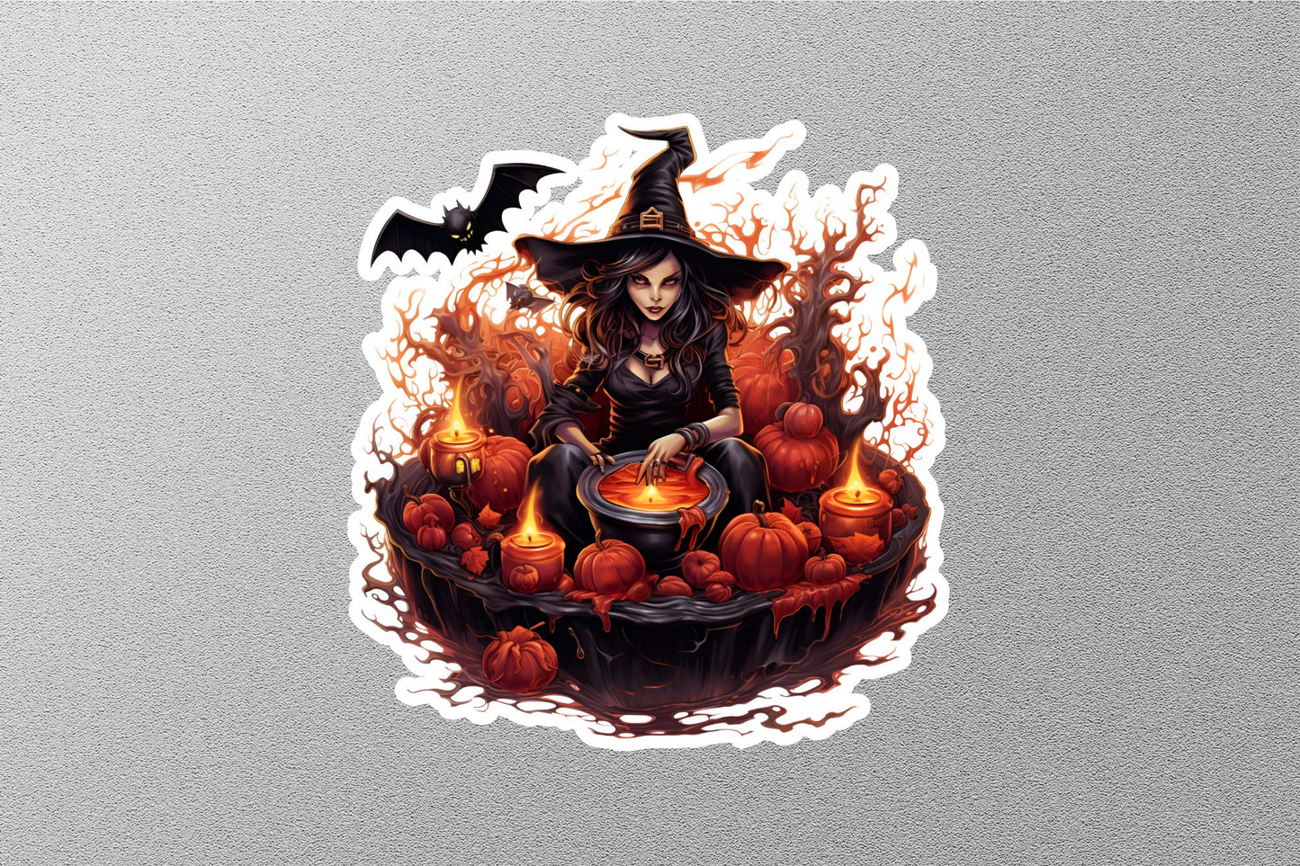 Witch With Cauldron And Bat Halloween Sticker
