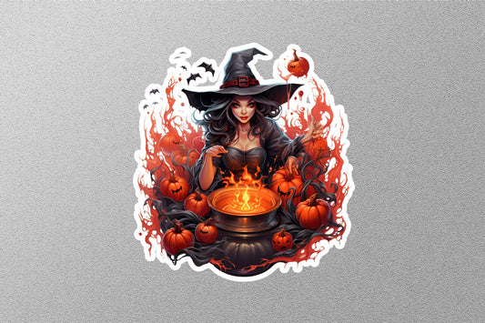 Wholesale Witch With Cauldron And Halloween Pumpkins Sticker