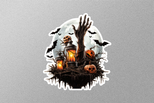 Scary Skulls And Lanterns Halloween Sticker