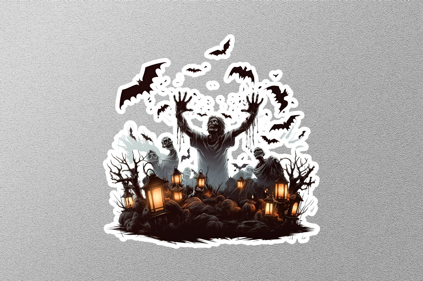 Zombies With Bats And Lanterns Halloween Sticker