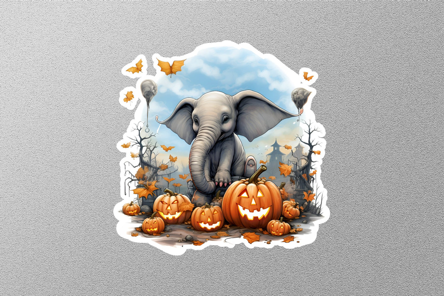 Baby Elephant and Pumpkins Halloween Sticker