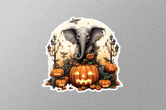 Black Elephant and Pumpkins Halloween Sticker