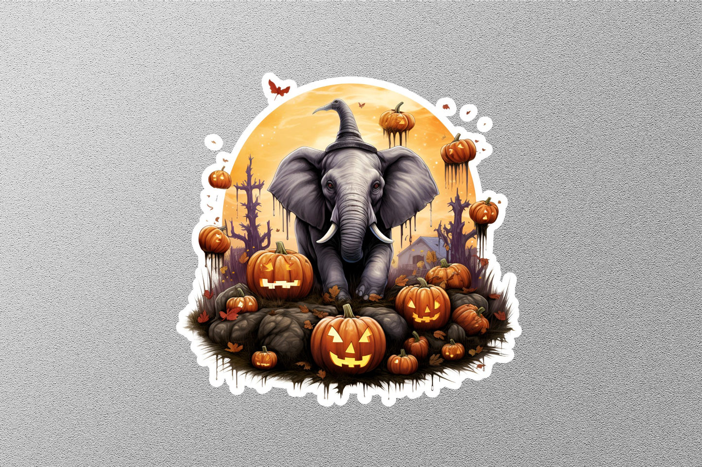 Angry Elephant and Pumpkins Halloween Sticker